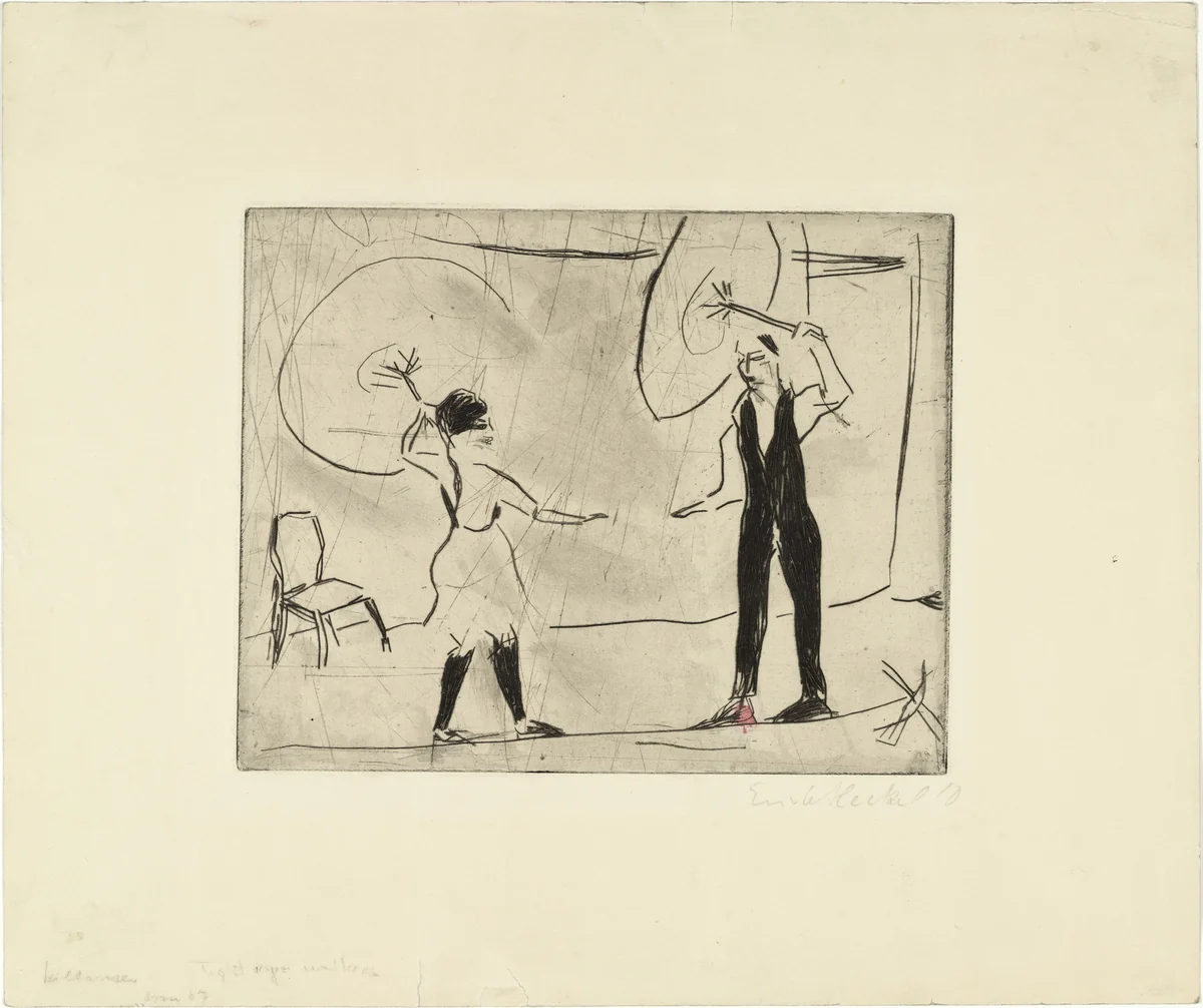 Tightrope Walkers (Seiltänzer) by Erich Heckel, print, 1910