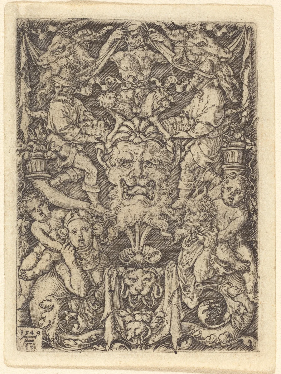 Ornament with Mask by Heinrich Aldegrever, print, 1549