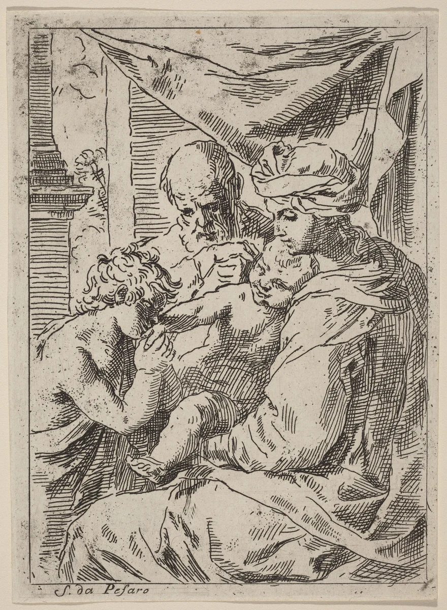 The Virgin and Child with Saint John by Simone Cantarini, print, 1612-1648