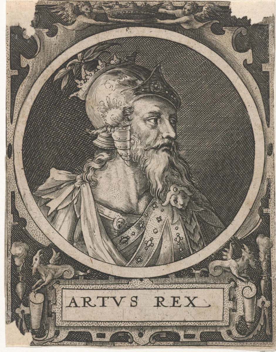 Koning Arthur als een van de negen helden by Crispijn van de Passe, print, 1574-1637