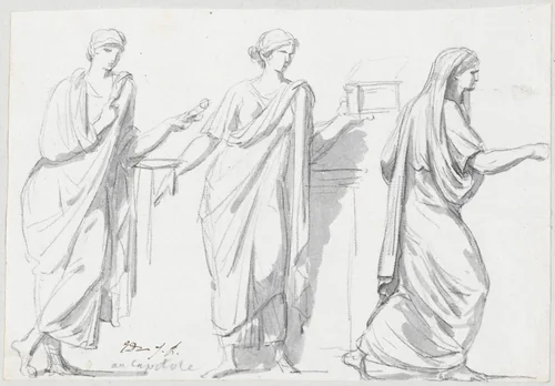 Figures from the Sarcophagus of the Muses by Jacques-Louis David, drawing, 1775-1780