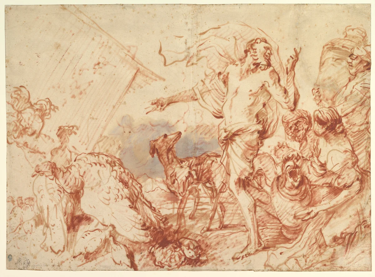 Noah Entering the Ark by Giovanni Benedetto Castiglione, drawing, 1609-1664