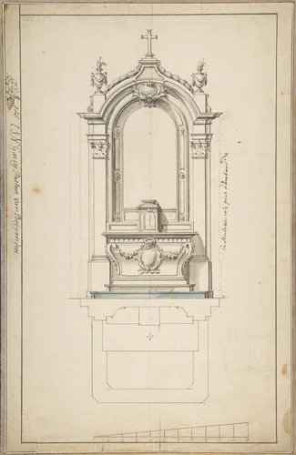 Design for an Altar, with Elevation and Ground Plan by anonymous, drawing, 1700-1800