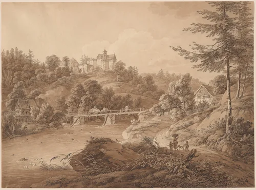 Rauenstein Castle Seen from the River's Edge by Adrian Zingg, drawing, 1800