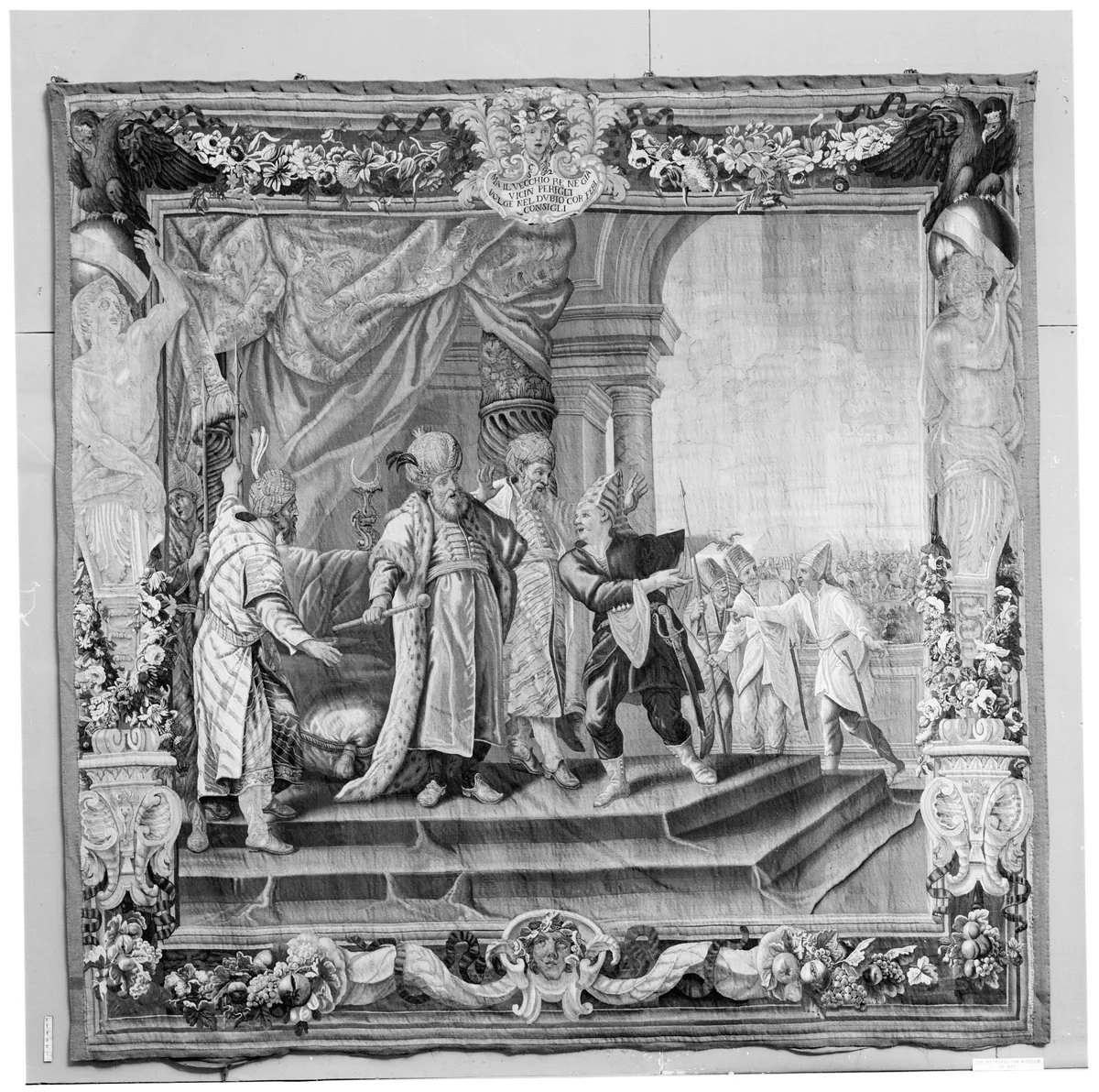 Aladin Hears of the Crusaders' Approach (from a set of Scenes from Gerusalemme Liberata) by Domenico Paradisi, textile, 1684-1739
