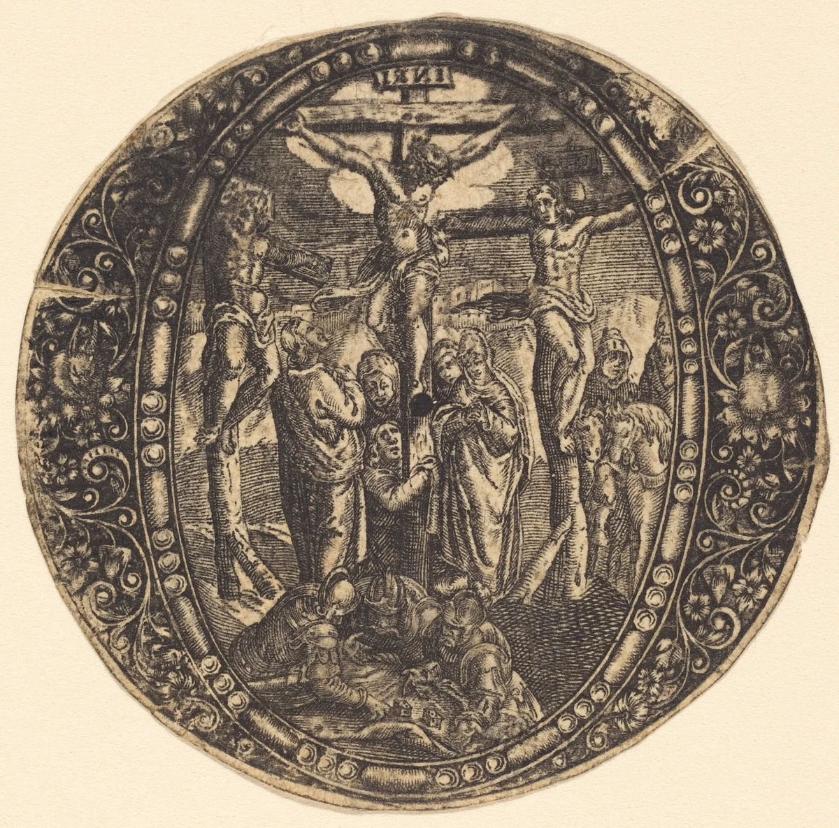 The Crucifixion by Antoine Jacquard, print, 1572-1652