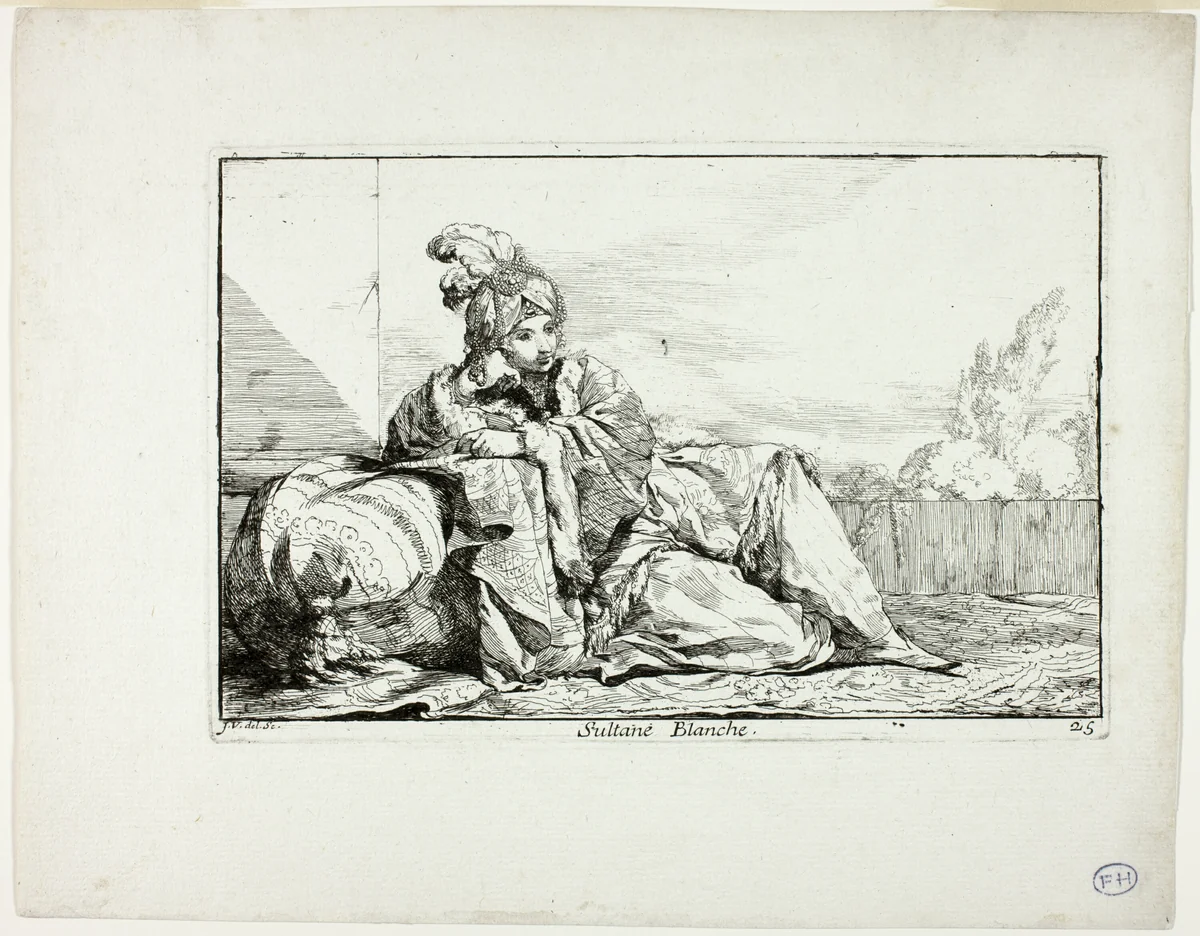 Sultane Blanche, plate 25 from Caravanne du Sultan à la Mecque by Joseph-Marie Vien, print, 1748