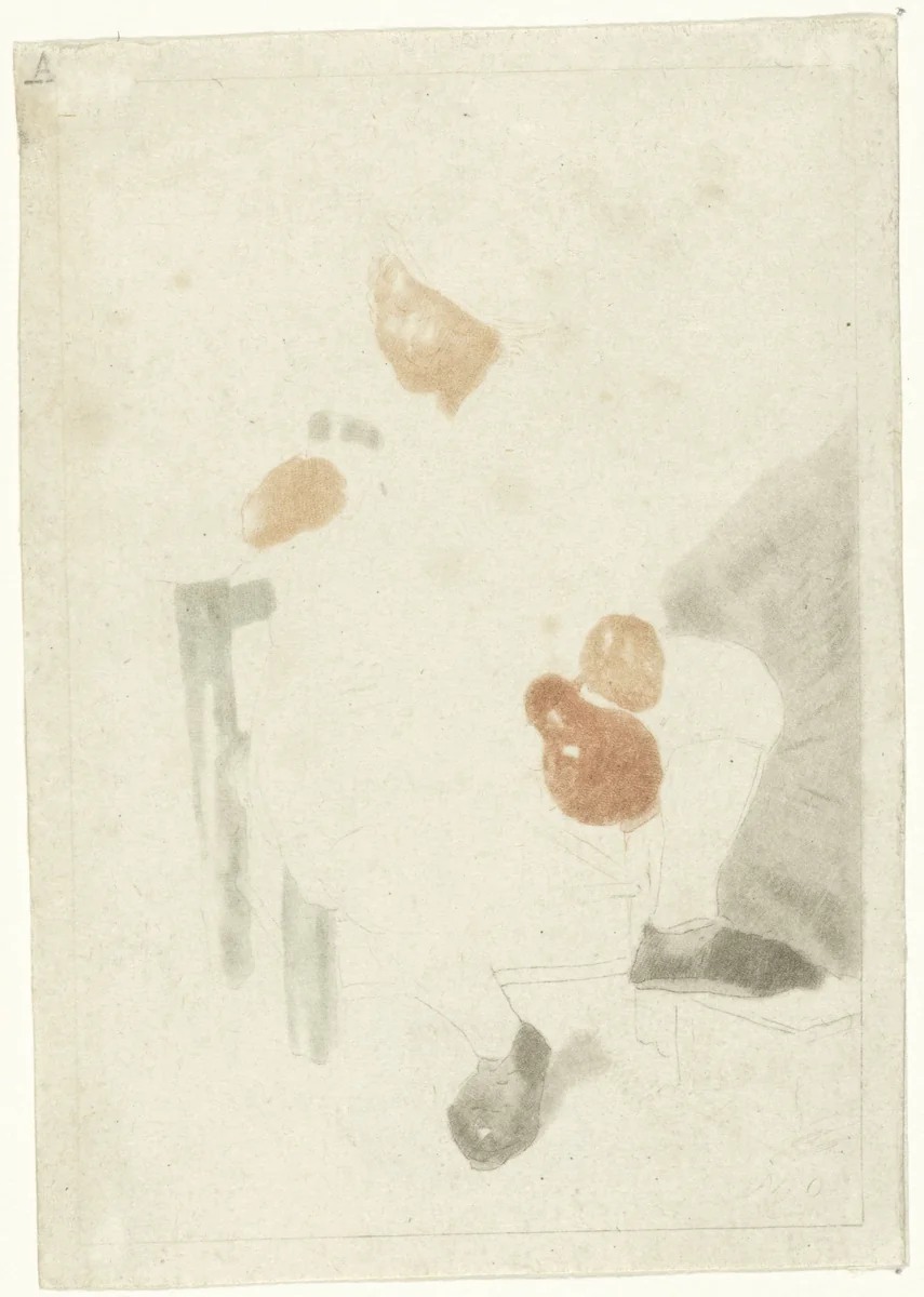 Zittende boer met kruik by Cornelis Ploos van Amstel, print, 1763-1768