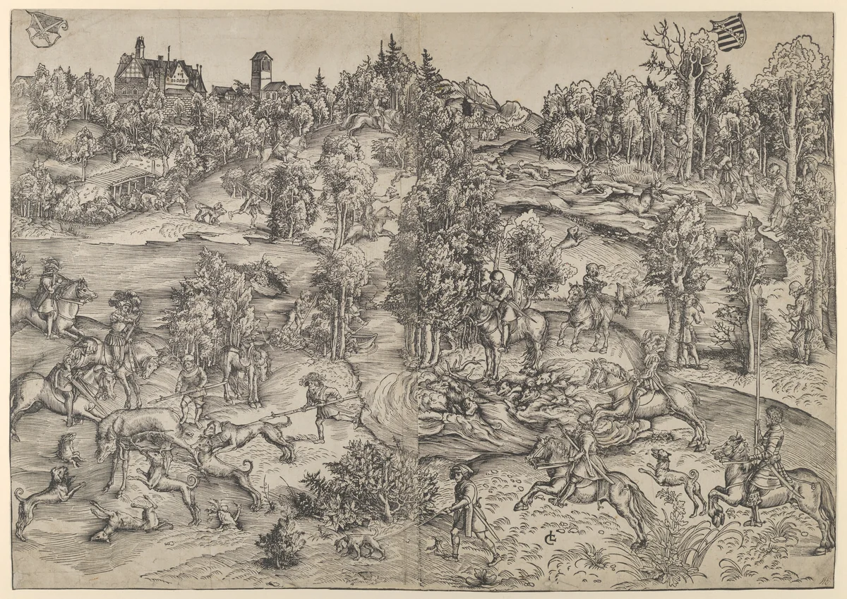 The Stag-Hunt by Lucas Cranach, print, 1506