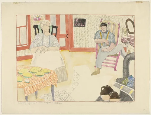 Saturday Night in a New England Kitchen by Marguerite Zorach, print, 1915