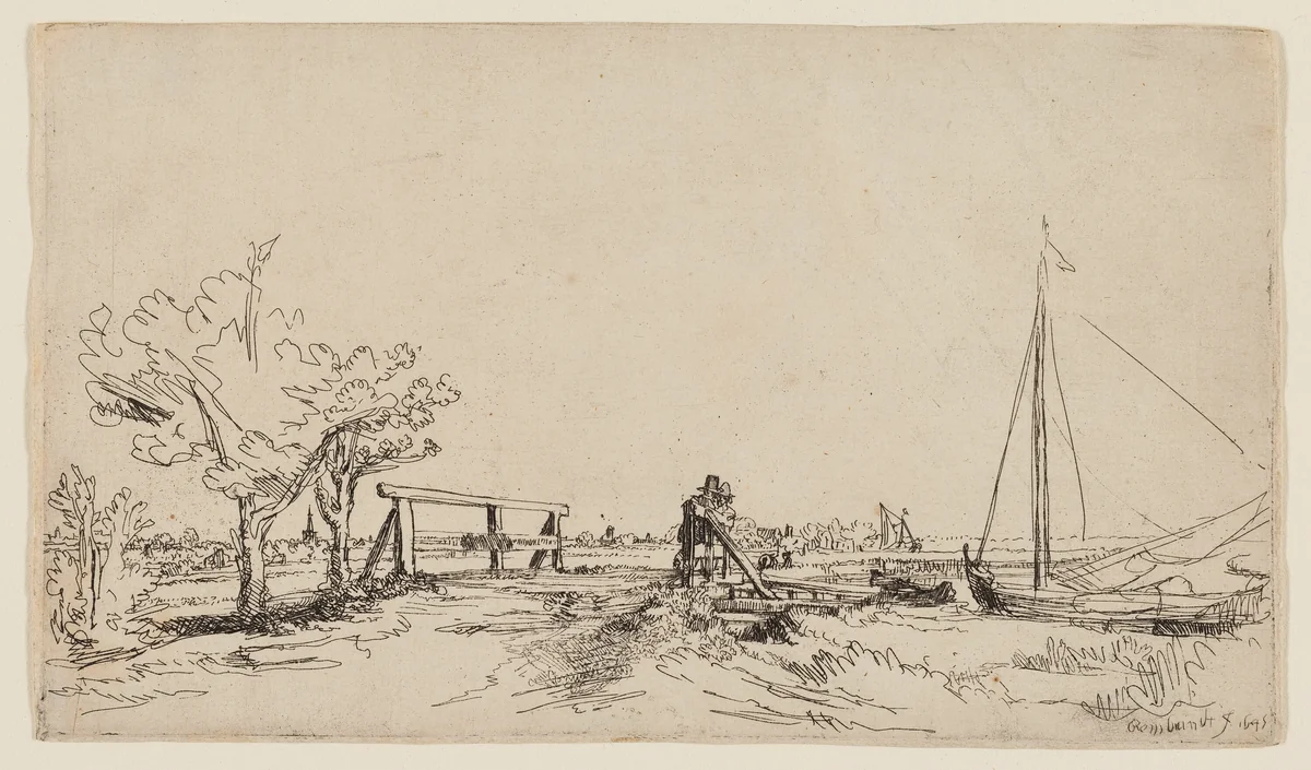 The Bridge at Klein Kostverloren on the Amstel by Rembrandt van Rijn, print, 1645