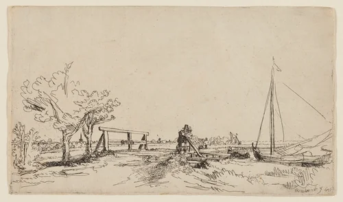 The Bridge at Klein Kostverloren on the Amstel by Rembrandt van Rijn, print, 1645