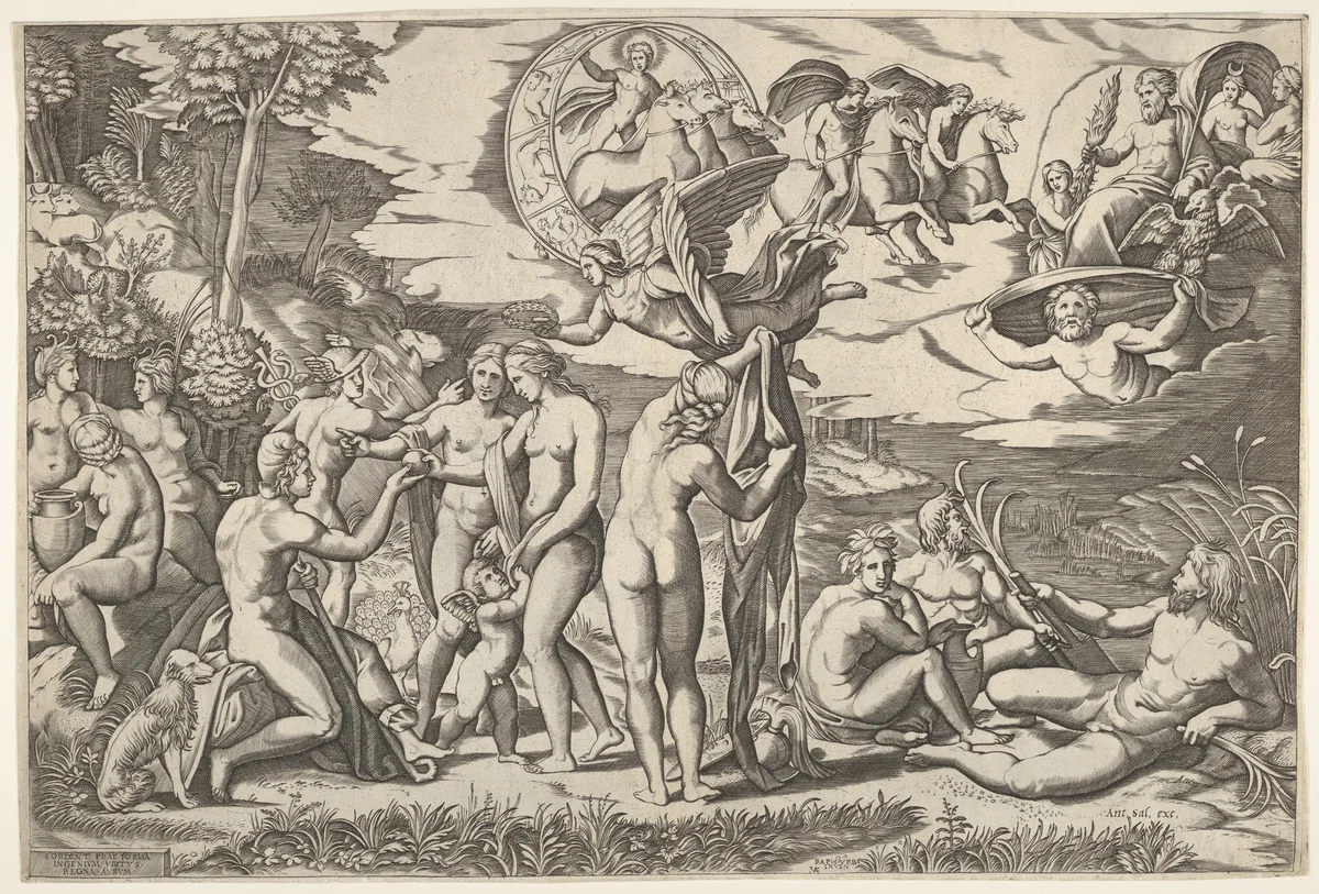 Judgment of Paris by Marcantonio Raimondi, print, 1515-1525