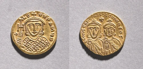 Solidus with Leo IV the Khazar and His Father Constantine V Copronymus by Unknown, metalwork, 751-775