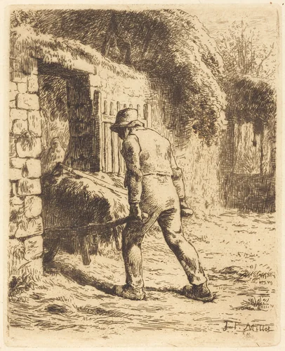 Man with Wheelbarrow (Le paysan rentrant du fumier) by Jean-François Millet, print, 1855