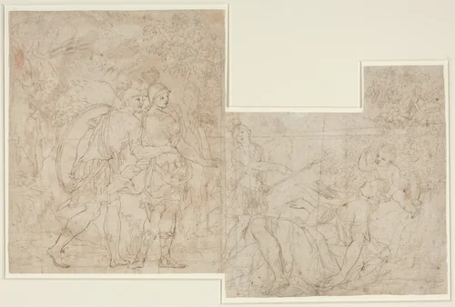 Three Soldiers Discovering a Sleeping Woman by Nicolas-Raymond de La Fage, drawing, 1656-1690