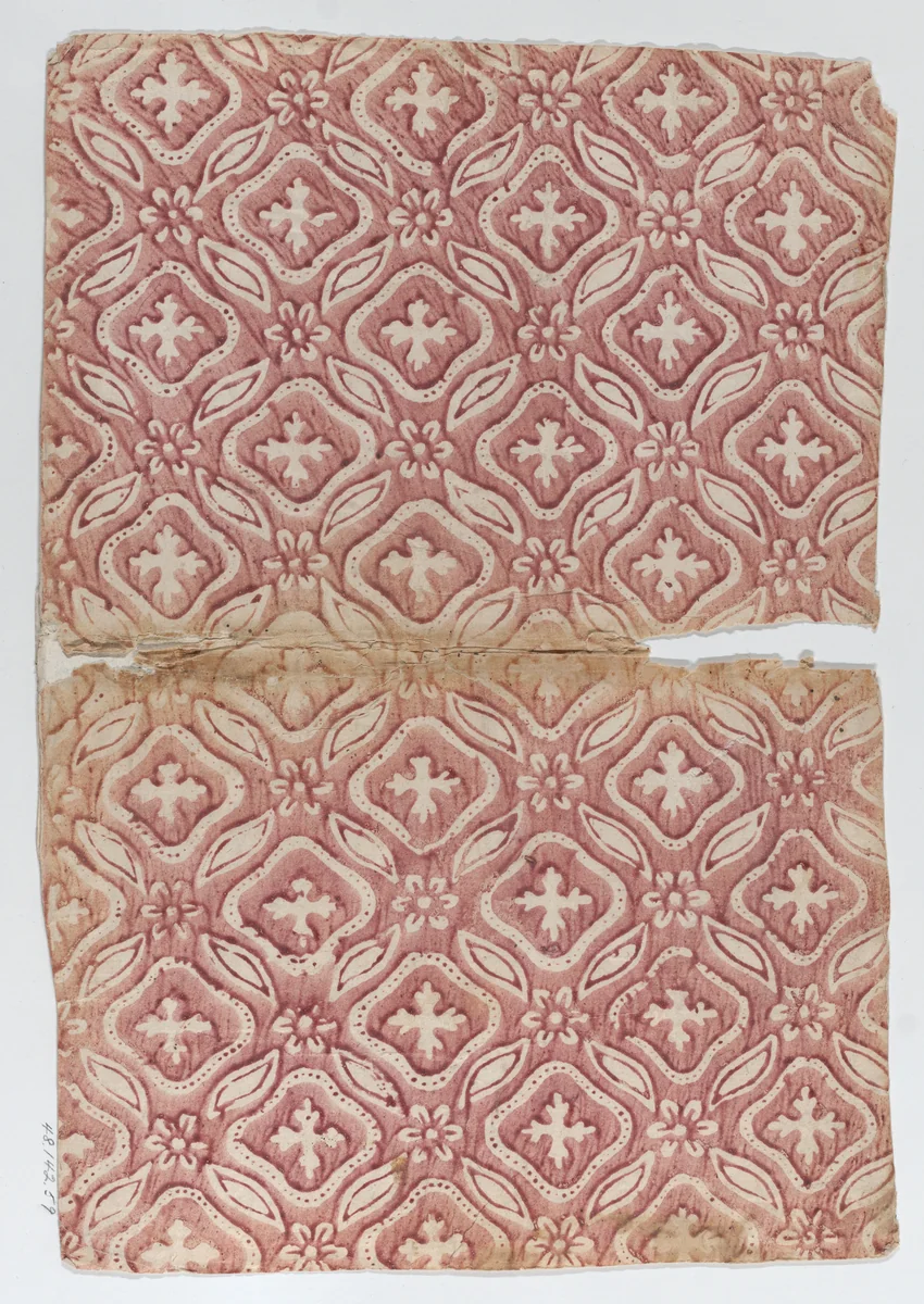 Book cover with red floral and abstract pattern by anonymous, print, 1700-1800