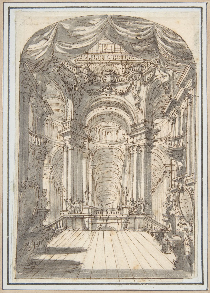 Perspectival Sketch for a Palace Interior by Giuseppe Galli Bibiena, drawing, 1696-1756