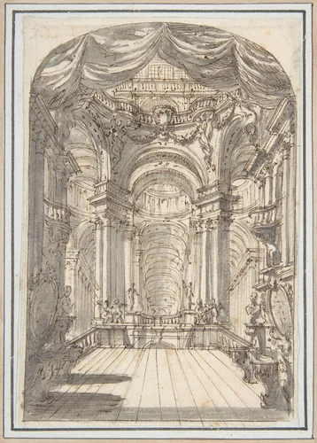 Perspectival Sketch for a Palace Interior by Giuseppe Galli Bibiena, drawing, 1696-1756
