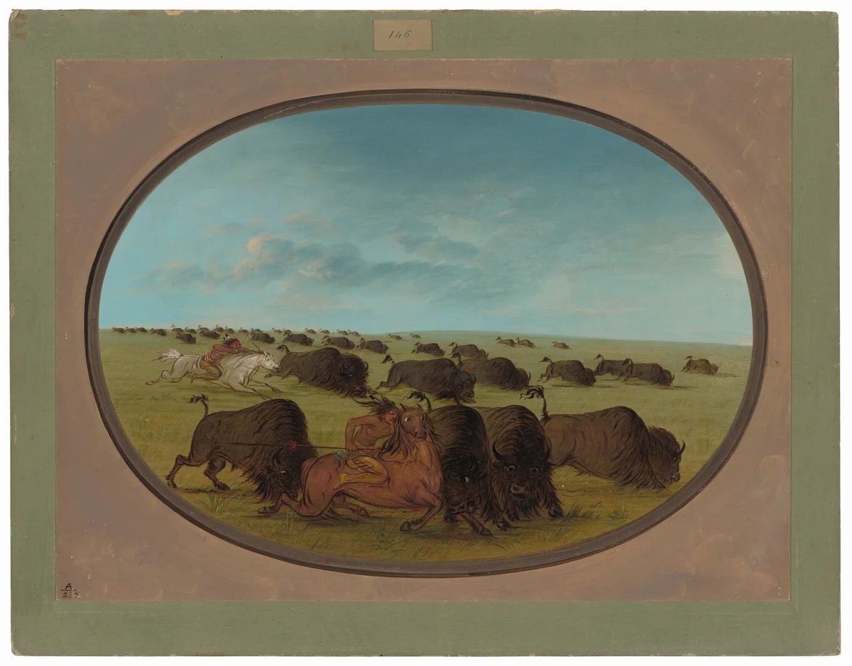 Buffalo Chase, with Accidents by George Catlin, painting, 1861-1869