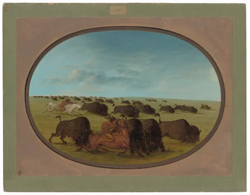 Buffalo Chase, with Accidents by George Catlin, painting, 1861-1869