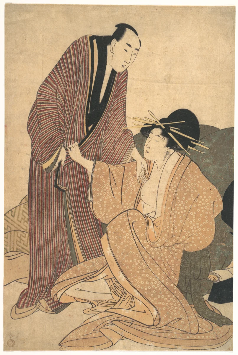 Parting of Lovers: Courtesan and Her Lover by Kitagawa Utamaro (喜多川歌麿), print, 1790-1810
