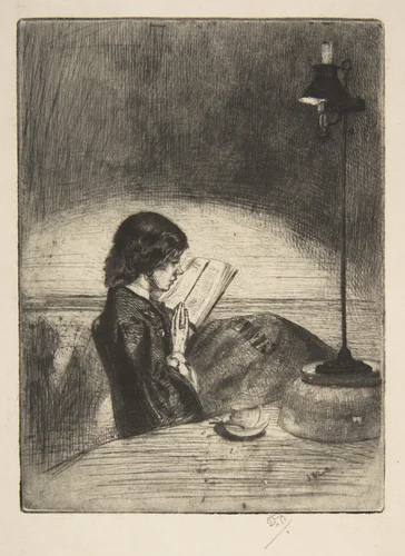 Reading by Lamplight by James McNeill Whistler, print, 1859