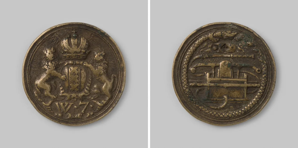 Brandspuitpenning van Amsterdam, wijk 7 nummer D4 by anonymous, metalwork, 1675-1800
