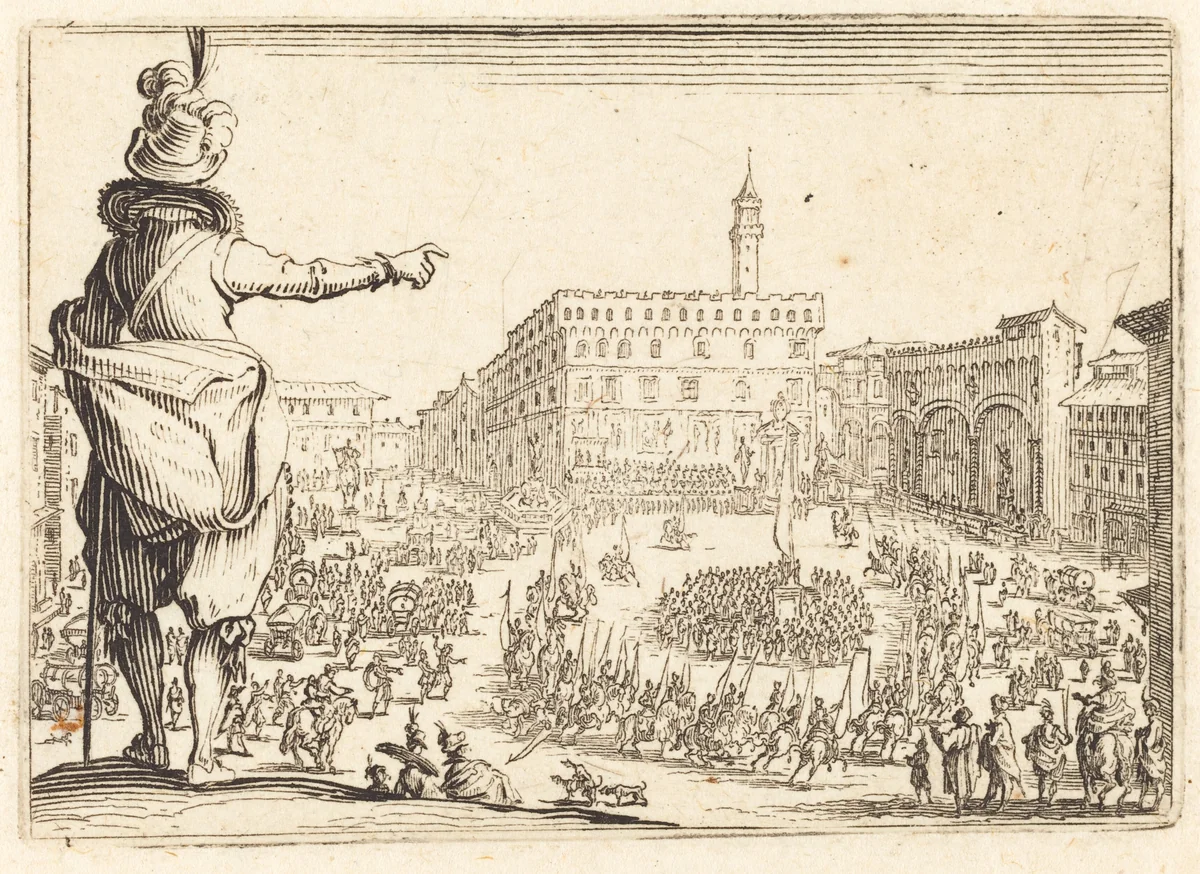 Piazza della Signoria, Florence by Jacques Callot, print, 1622