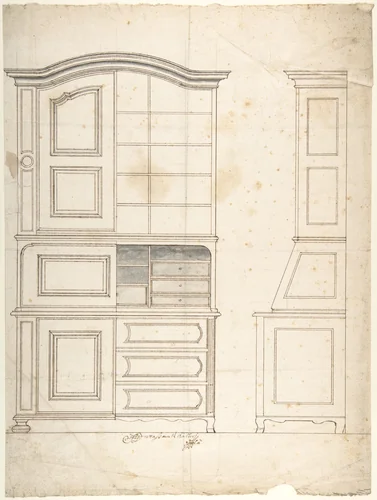 Design for a cabinet by anonymous, drawing, 1700-1800