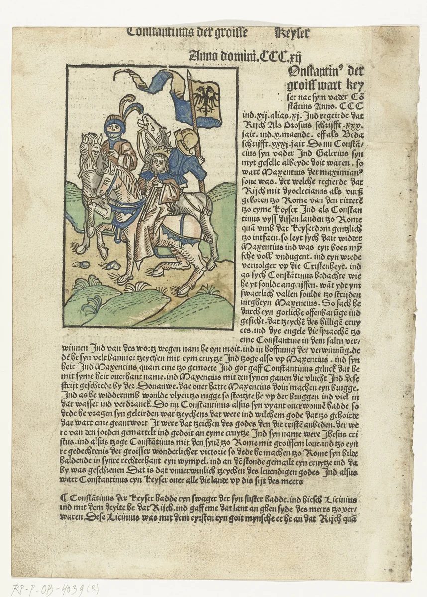 Keizer Constantijn de Grote te paard by anonymous, print, 1499