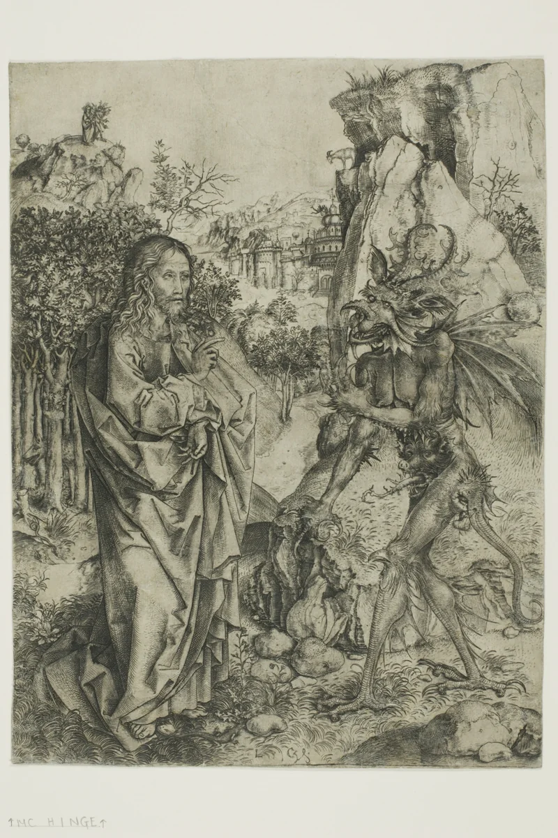 The Temptation of Christ by Master of the Strache Altar, print, 1470-1480