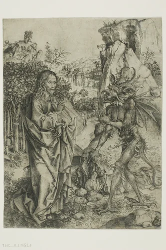 The Temptation of Christ by Master of the Strache Altar, print, 1470-1480
