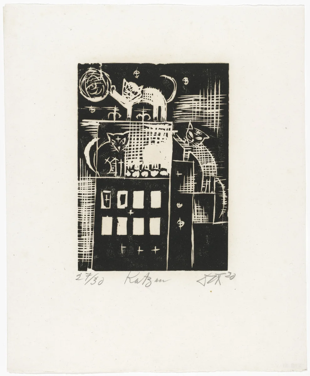 Cats (Katzen) from the portfolio Nine Woodcuts (Neun Holzschnitte) by Otto Dix, print, 1920