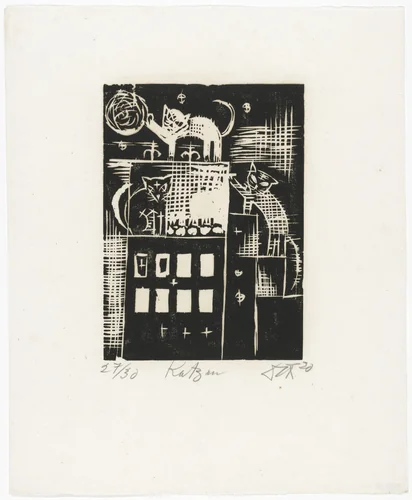 Cats (Katzen) from the portfolio Nine Woodcuts (Neun Holzschnitte) by Otto Dix, print, 1920