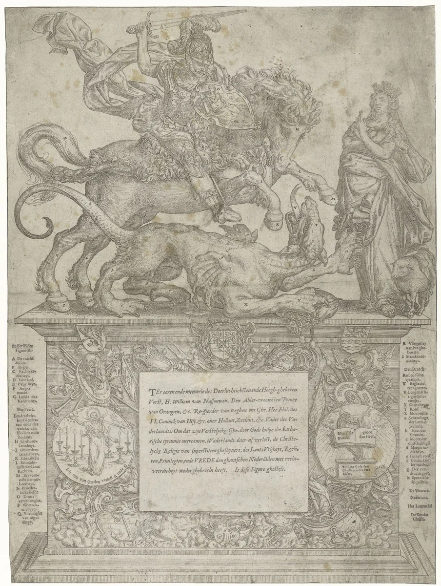 Willem van Oranje als Sint-Joris, ca. 1577 by Unknown, print, 1577