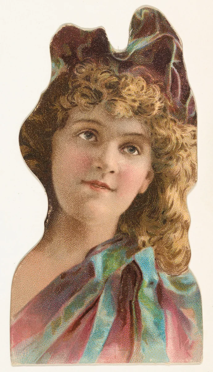 Actress wearing bodice with blue bow on shoulder, from Stars of the Stage, Fourth Series (N132) issued by Duke Sons & Co. to promote Honest Long Cut Tobacco by W. Duke, Sons & Co., print, 1892-1893