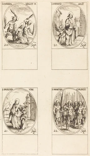St. Canida; St. Matthew; St. Ipigenia; St. Maurice and Companions by Jacques Callot, print, 1627-1637