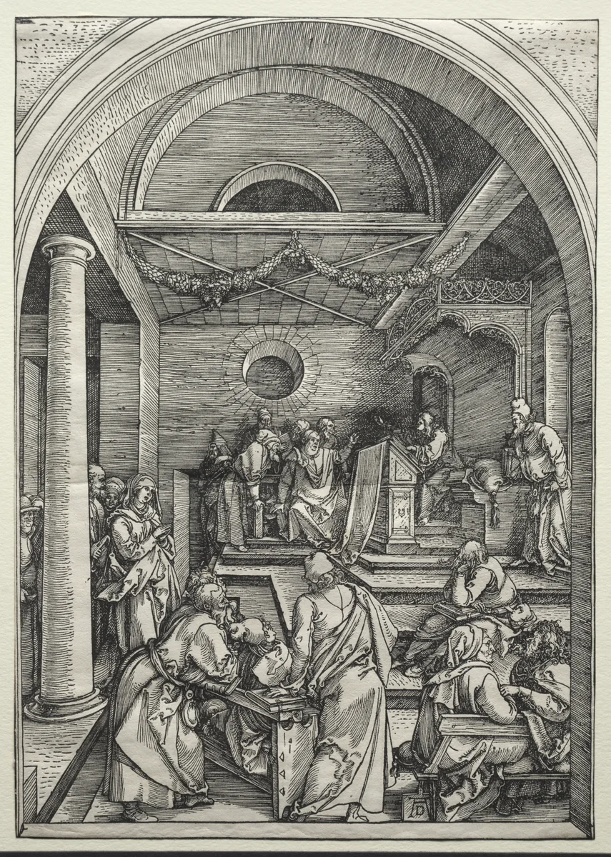 Christ Disputing with Doctors by Albrecht Dürer, print, 1503-1504