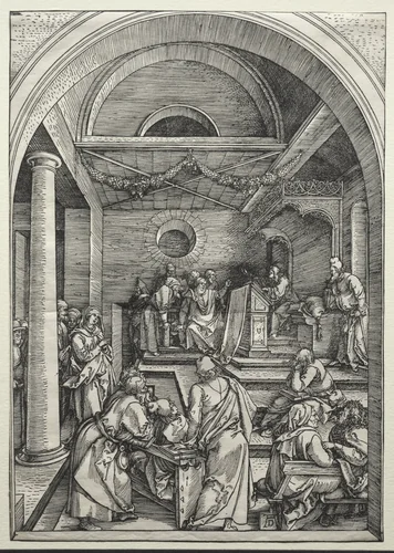 Christ Disputing with Doctors by Albrecht Dürer, print, 1503-1504