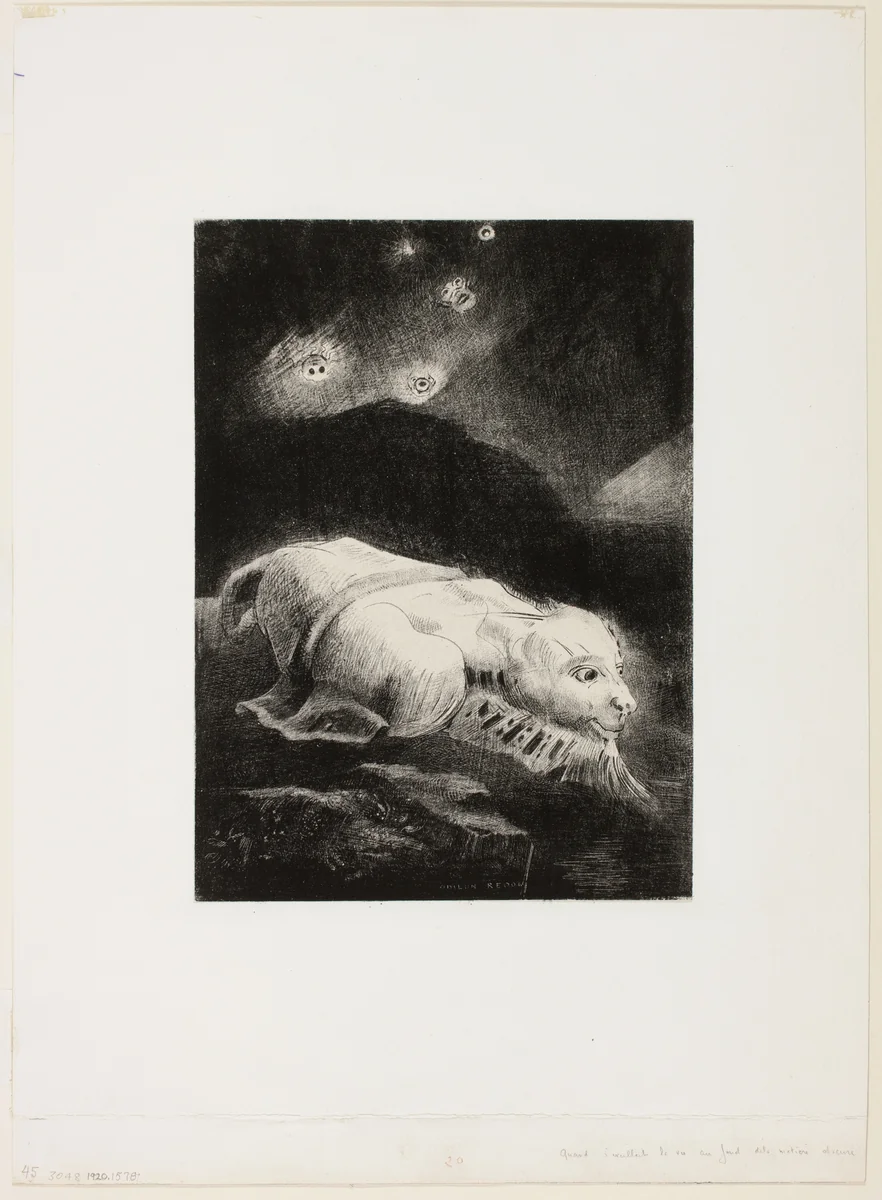 When Life Was Awakening in the Depths of Obscure Matter, plate 1 of 8 from "Les Origines" by Odilon Redon, print, 1883