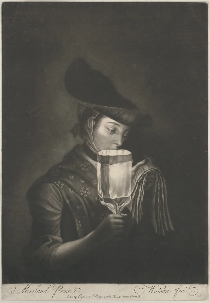 A Girl Singing Ballads By a Paper Lanthorn by James Watson, print, 1767-1781