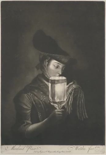 A Girl Singing Ballads By a Paper Lanthorn by James Watson, print, 1767-1781