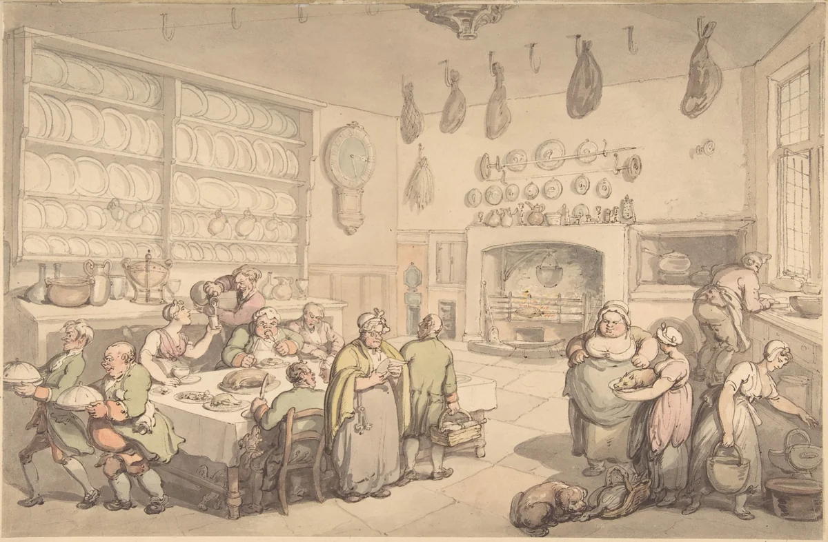 The Squire's Kitchen by Thomas Rowlandson, drawing, 1775-1827
