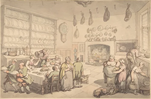 The Squire's Kitchen by Thomas Rowlandson, drawing, 1775-1827