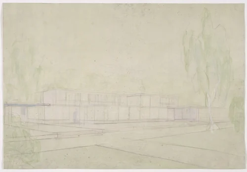 Josef Esters House, Krefeld, Germany, Perspective study of garden façade by Ludwig Mies van der Rohe, mies van der rohe archive, 1927