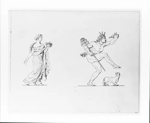 Classical Female Figure; Satyr and Dog (from Sketchbook) by John Quincy Adams Ward, artwork, 1857-1860