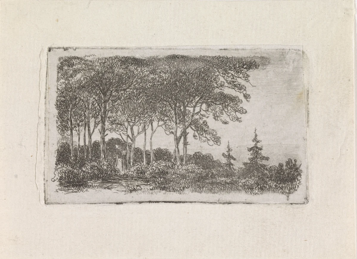 Vrouw bij een bomenrij by Jacob Jan van der Maaten, print, 1830-1879