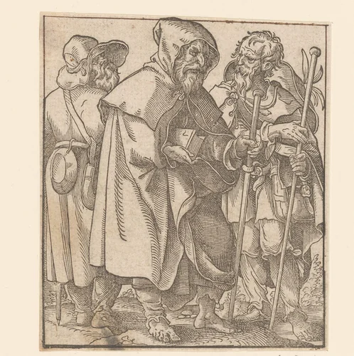 Drie pelgrims by anonymous, print, 1580
