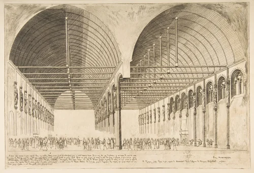 La salle des pas-perdus a l'ancien Palais de Justice (The antechamber of the Palais de Justice, Paris) by Charles Meryon, print, 1855